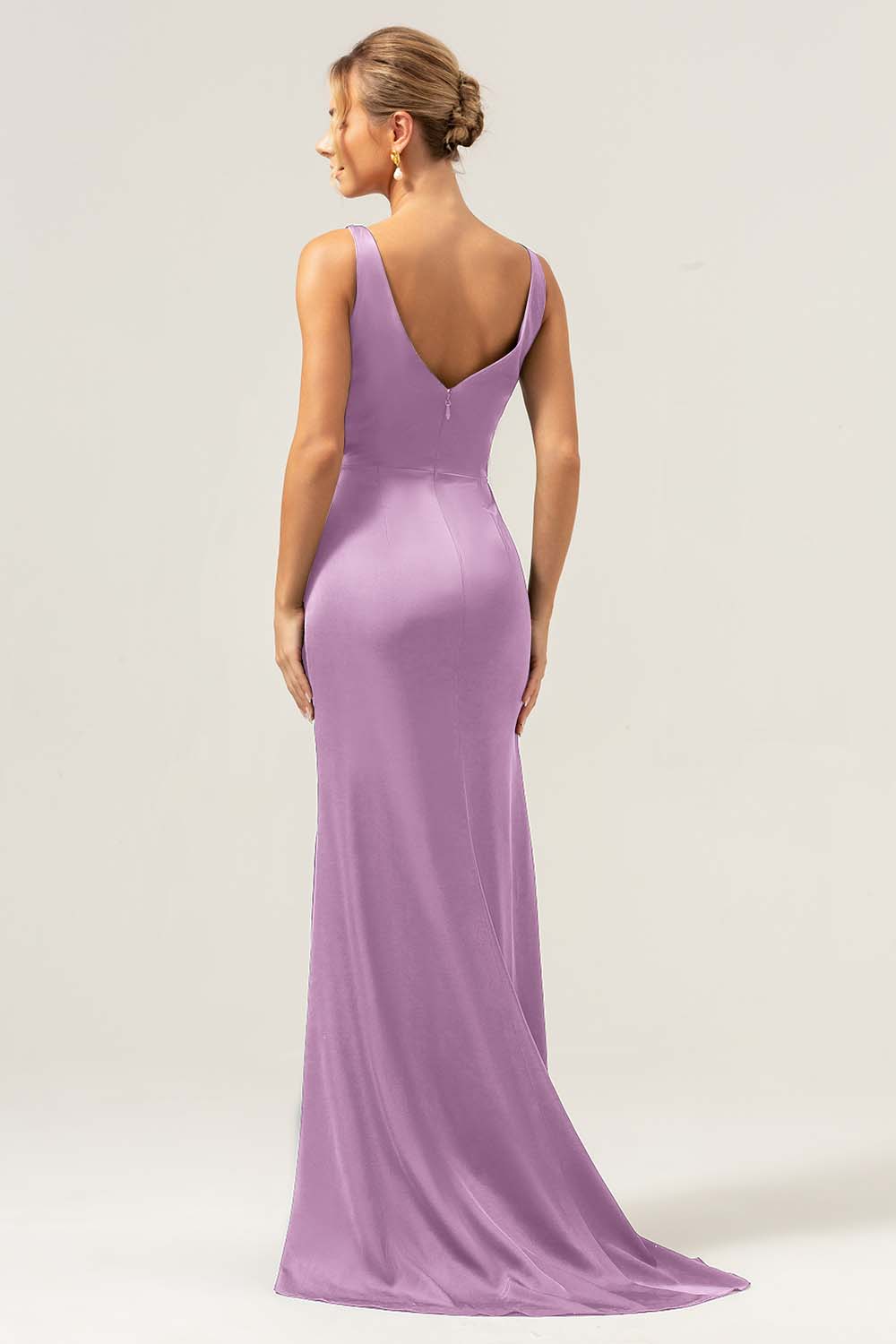 Agave V-Neck Long Bridesmaid Dress with Slit