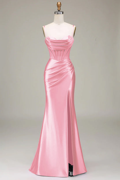 Dark Green Mermaid Spaghetti Straps Corset Prom Dress with Split Front