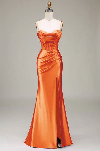 Dark Green Mermaid Spaghetti Straps Corset Prom Dress with Split Front