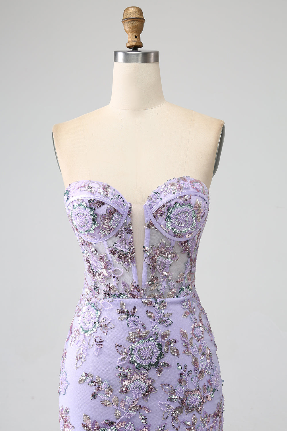 Mermaid Strapless Lavender Corset Prom Dress with Beading