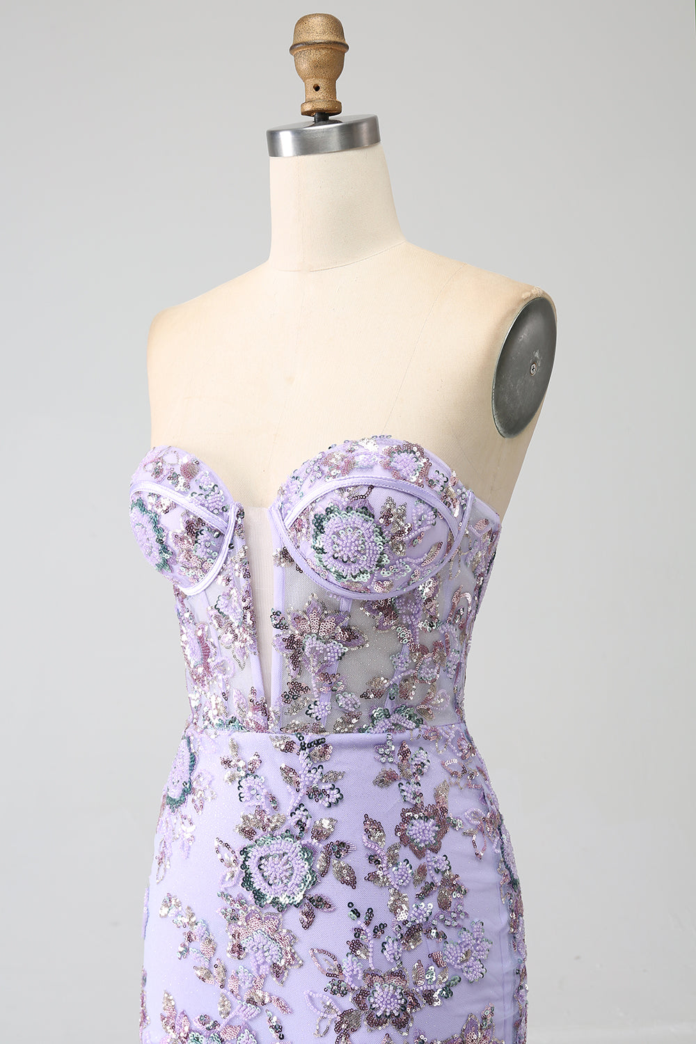 Mermaid Strapless Lavender Corset Prom Dress with Beading