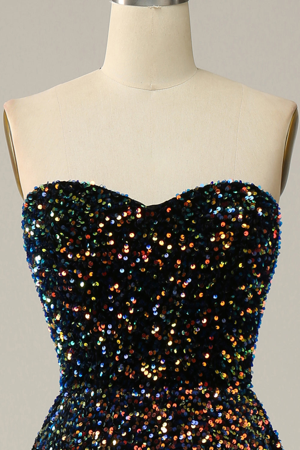 A Line Sweetheart Black Sequins Midi Prom Dress