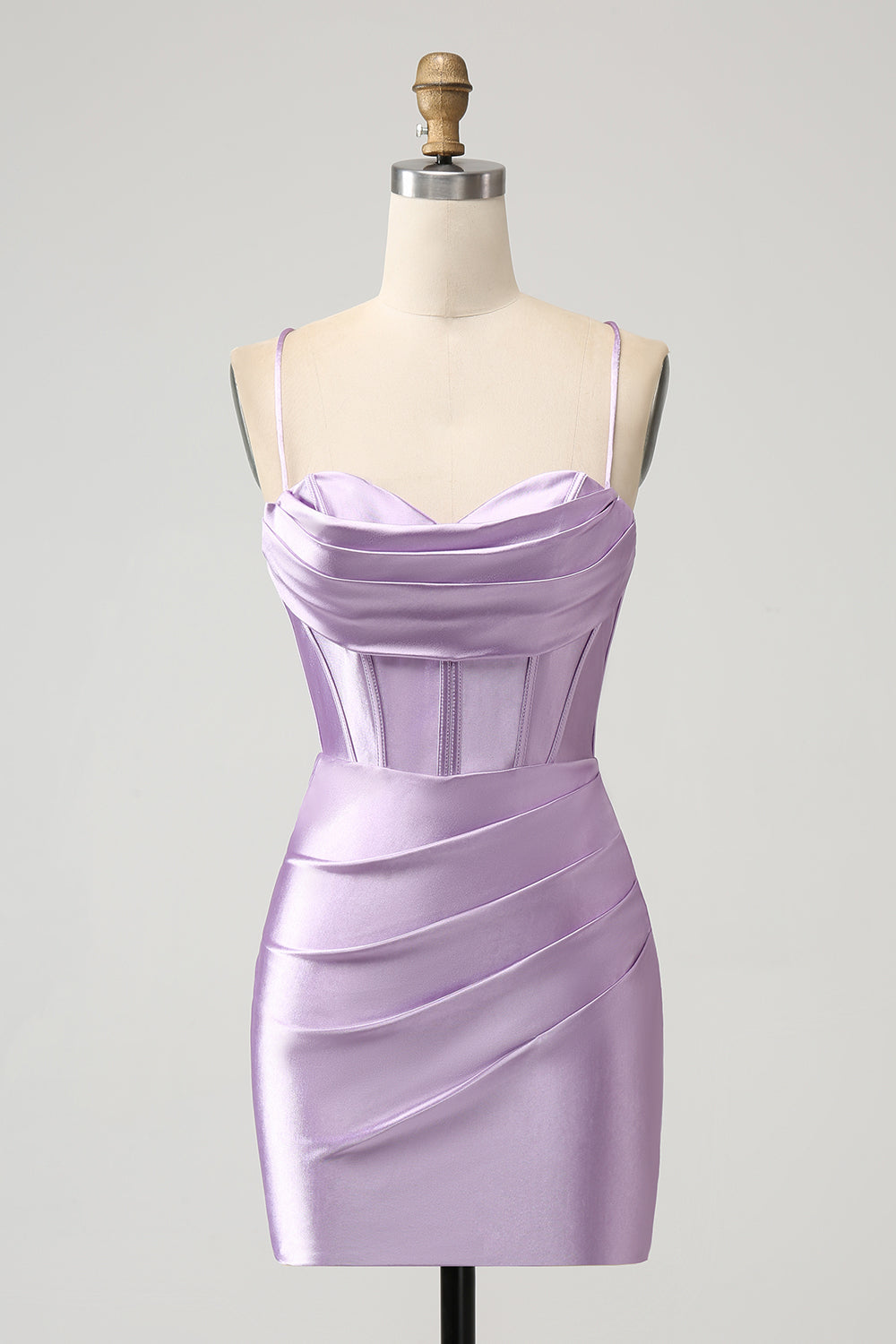 Lilac Bodycon Spaghetti Straps Corset Satin Short Homecoming Dress