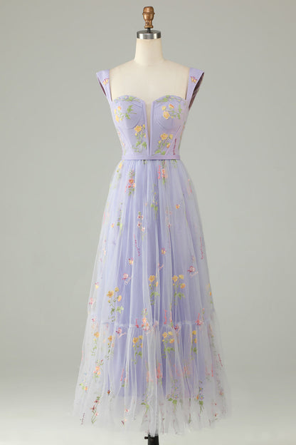 Champagne Long Prom Dress with Embroidery