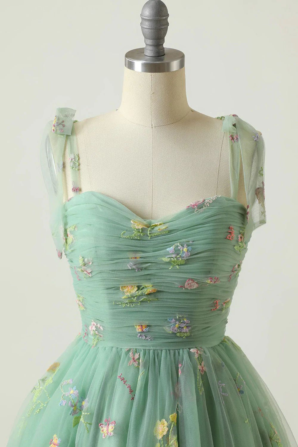 Green Short A-Line Homecoming Dress With Embroidery