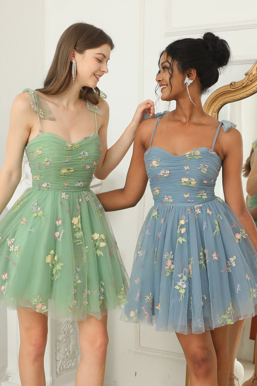 Green Short A-Line Homecoming Dress With Embroidery