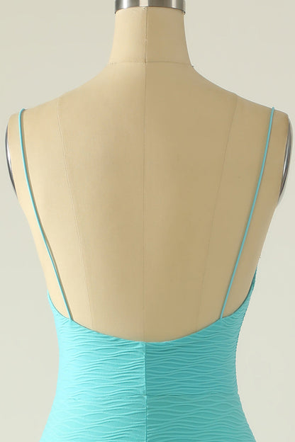 Blue Spaghetti Straps Mermaid Long Prom Dress