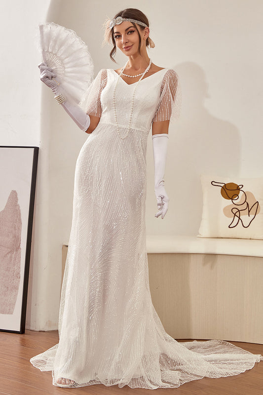 Mermaid Ivory V-Neck Wedding Prom Dress