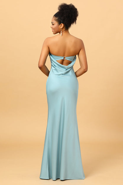 Grey Blue Satin Mermaid Bridesmaid Dress
