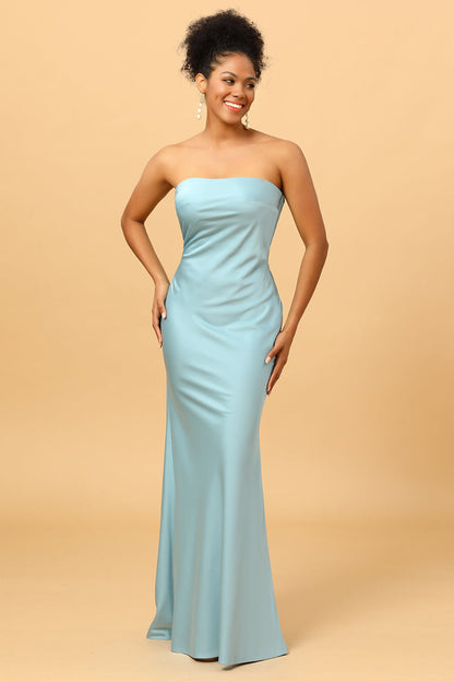 Grey Blue Satin Mermaid Bridesmaid Dress