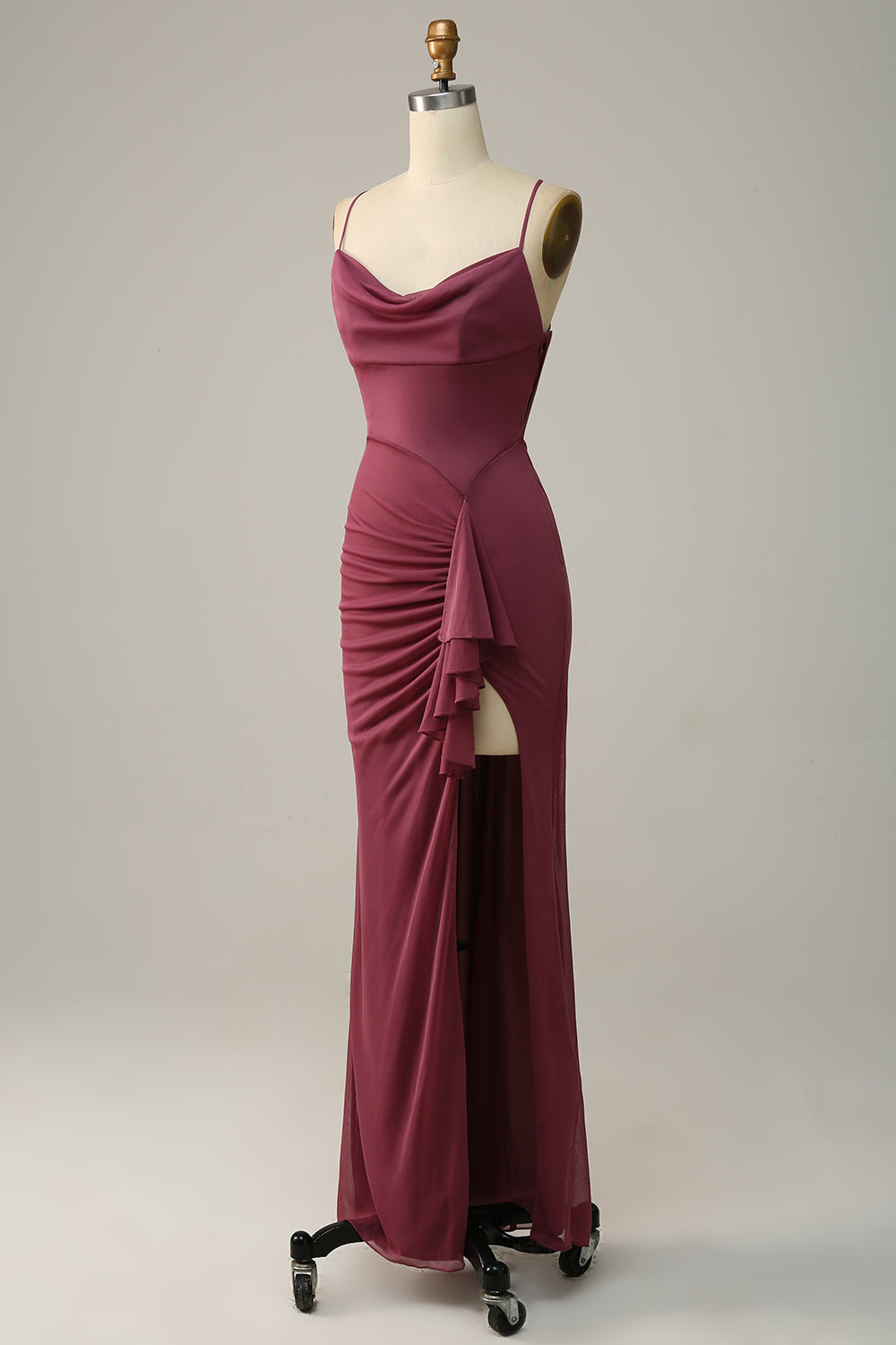 Spaghetti Straps Cross Back Desert Rose Bridesmaid Dress