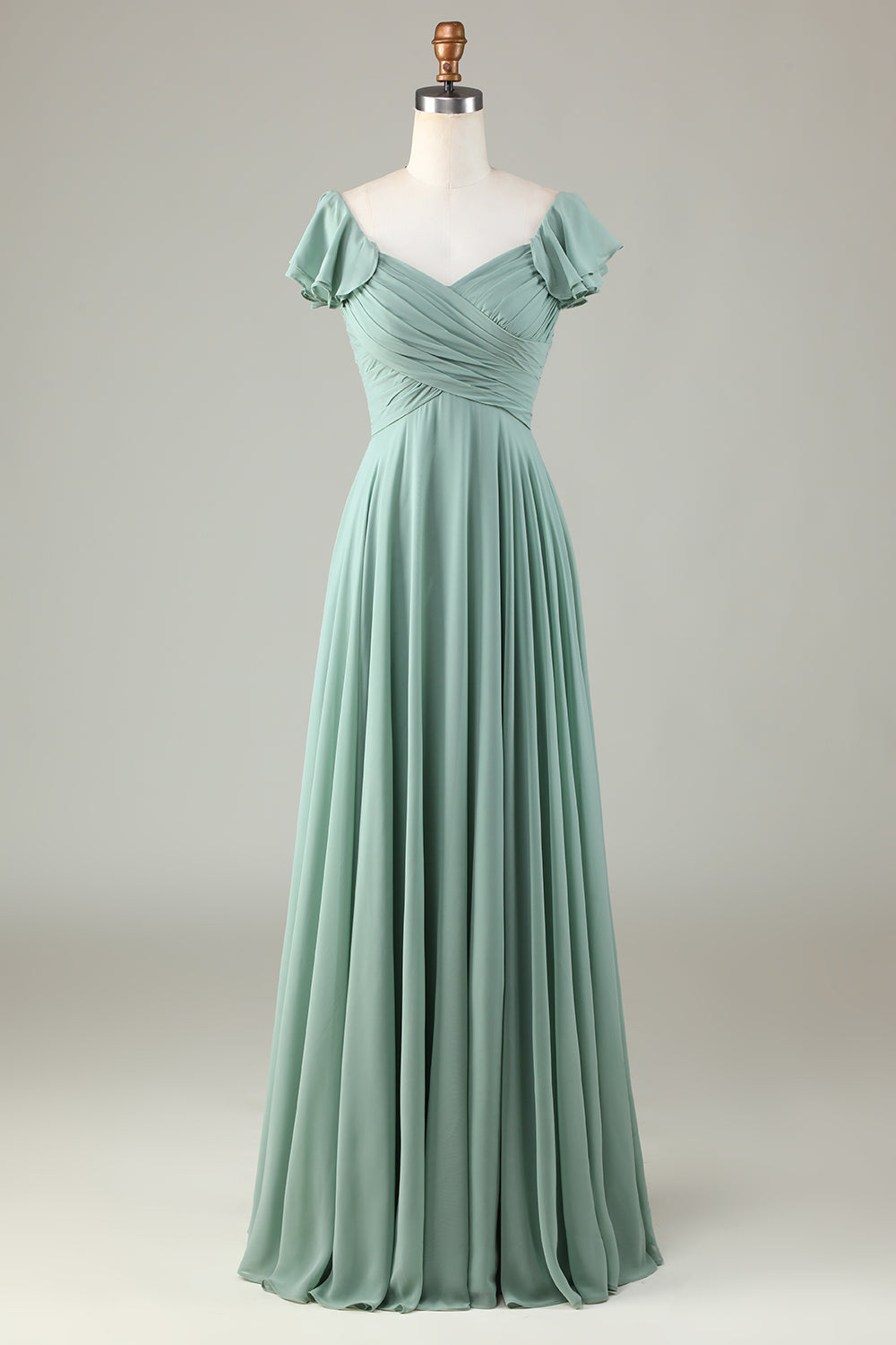 Lace-Up Back A Line Chiffon Green Bridesmaid Dress with Ruffles