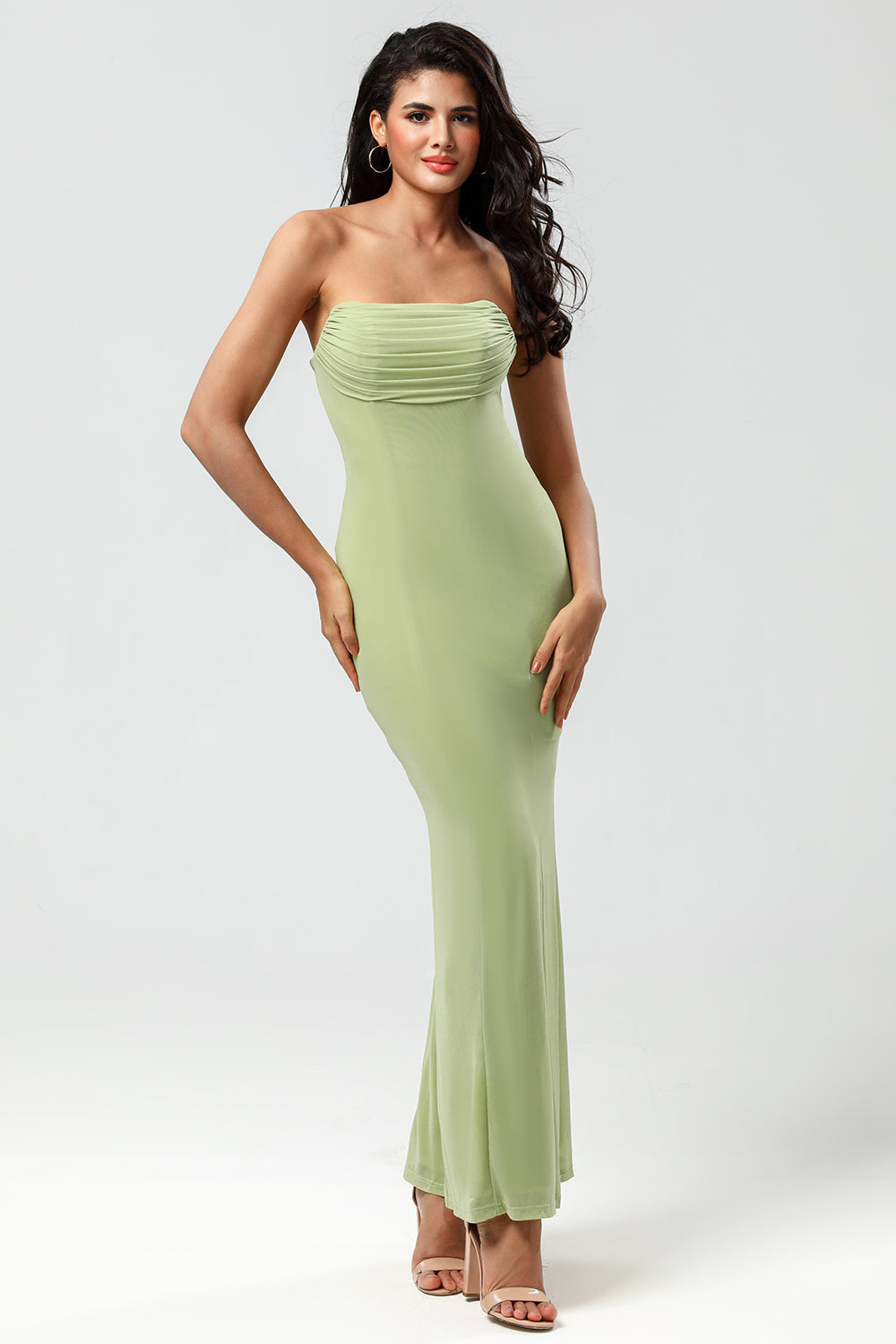 Strapless Mermaid Lemon Green Long Bridesmaid Dress