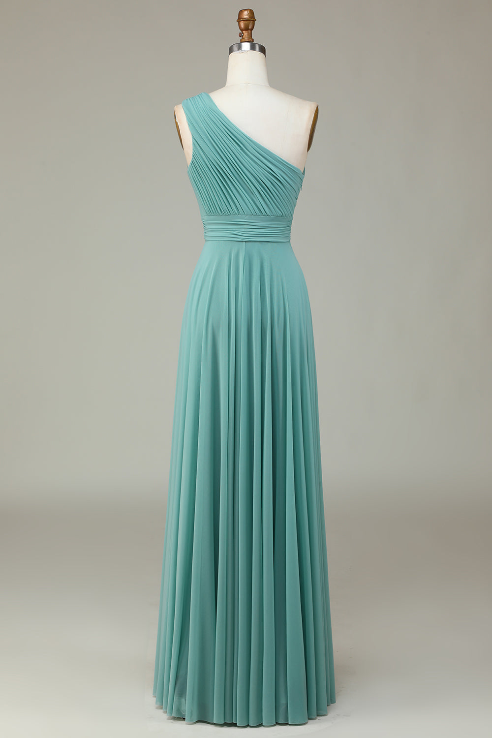 A-Line One Shoulder Sea Glass Long Bridesmaid Dress