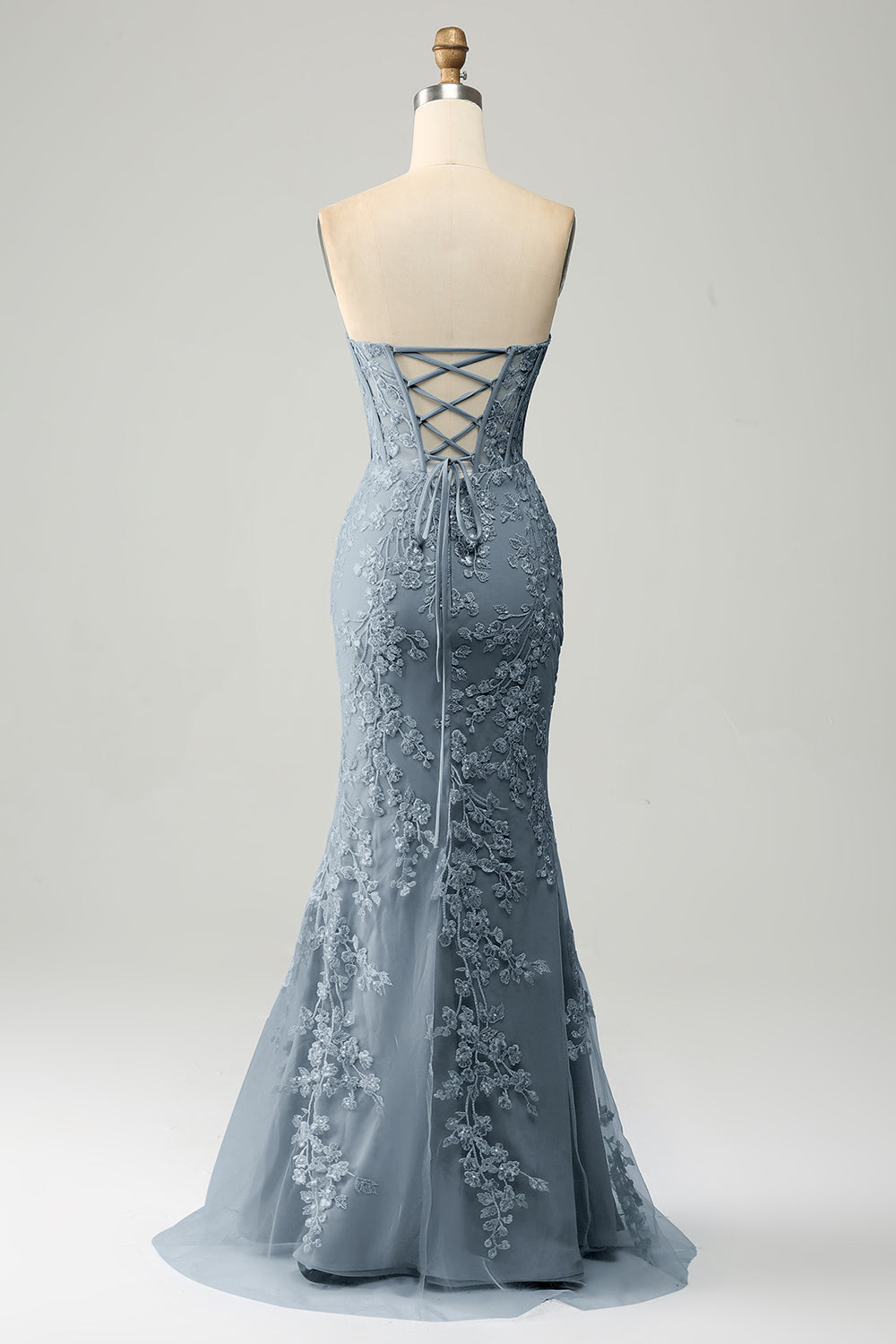 Lilac Mermaid Sweetheart Corset Appliques Prom Dress With Side Slit