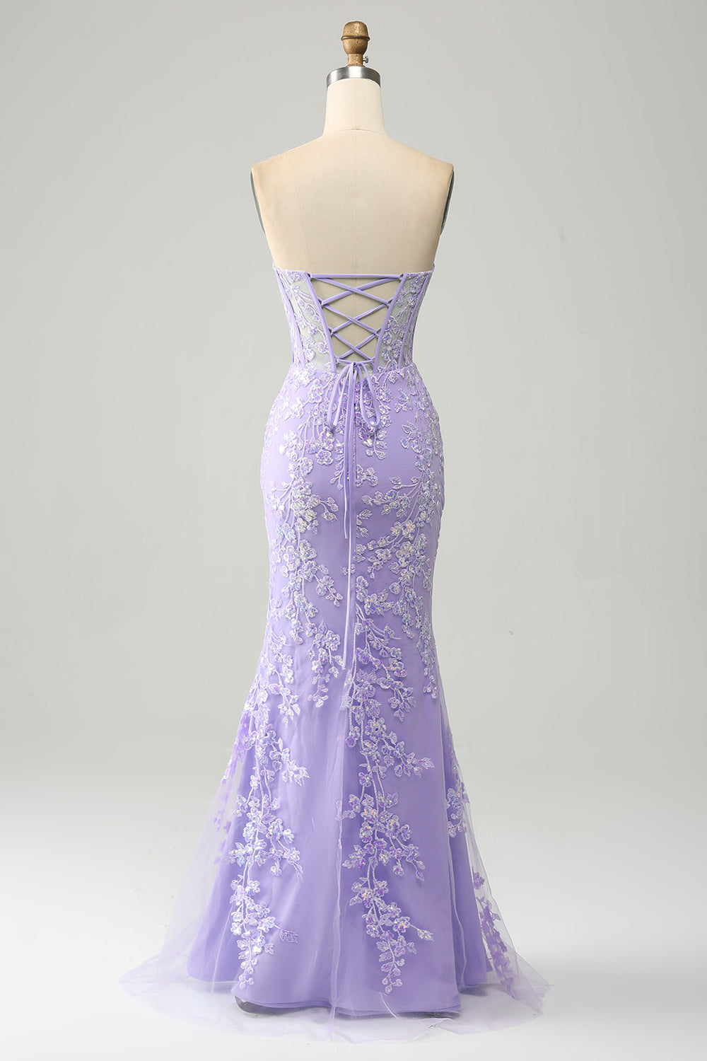 Lilac Mermaid Sweetheart Corset Appliques Prom Dress With Side Slit