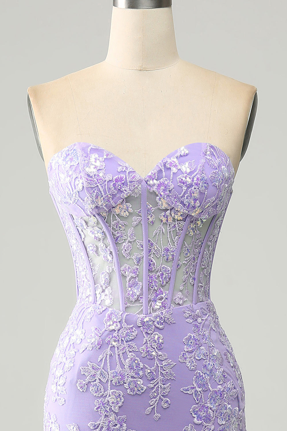 Lilac Mermaid Sweetheart Corset Appliques Prom Dress With Side Slit