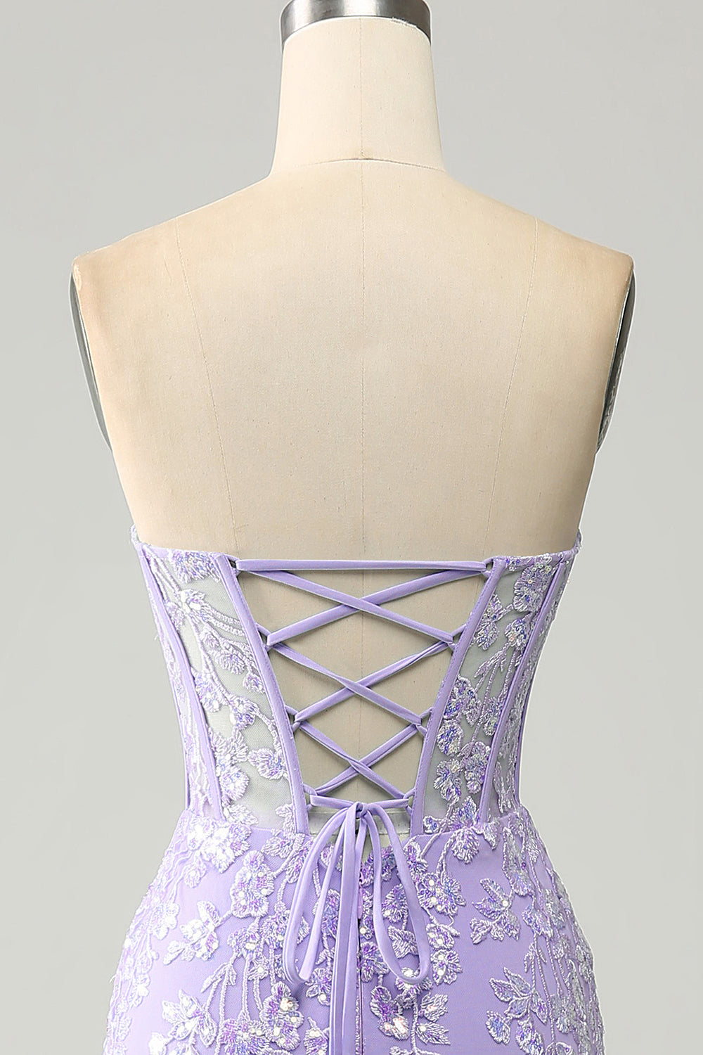 Lilac Mermaid Sweetheart Corset Appliques Prom Dress With Side Slit