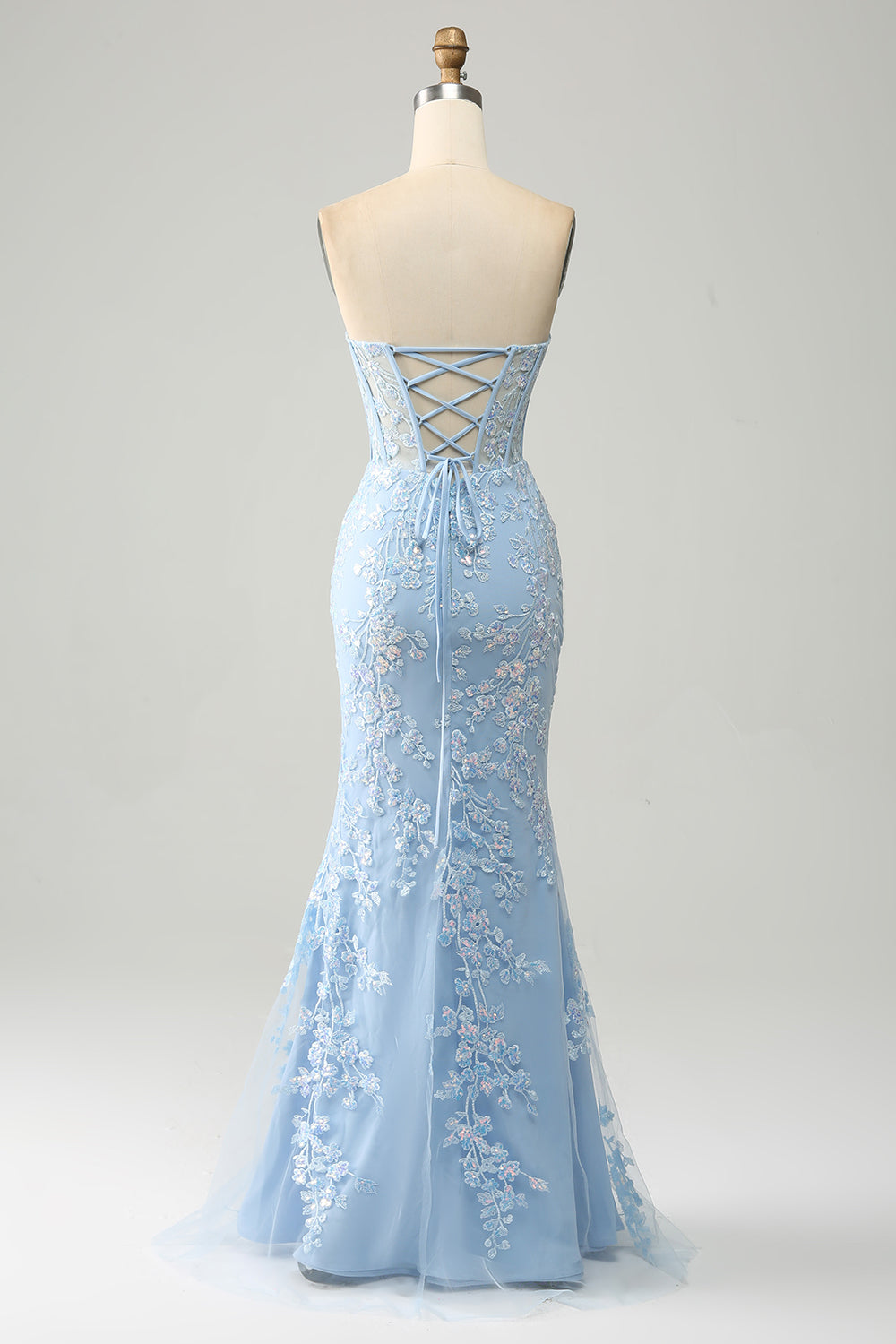 Lilac Mermaid Sweetheart Corset Appliques Prom Dress With Side Slit
