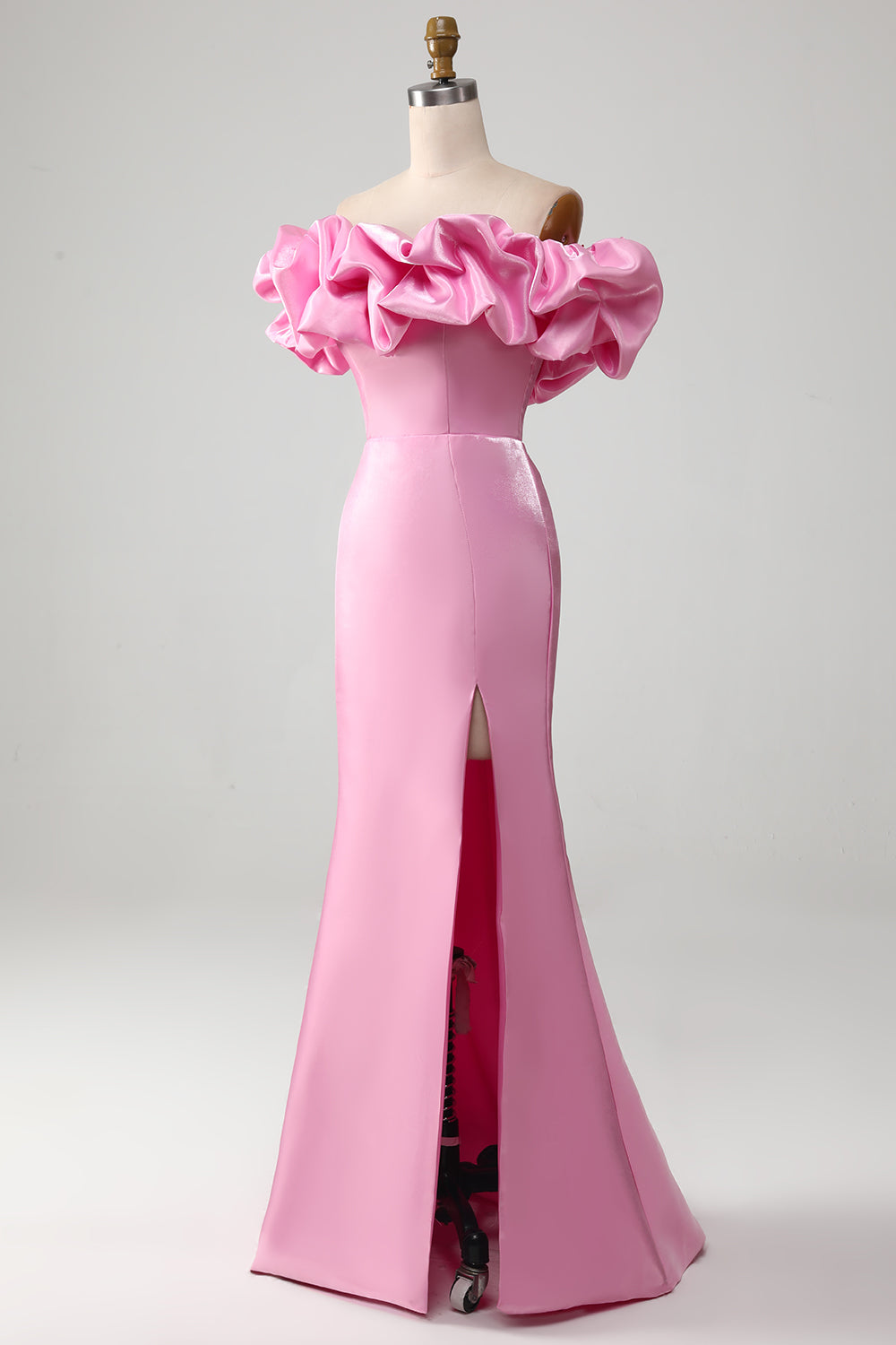 Mermaid Strapless Pink Prom Dress with Ruffles