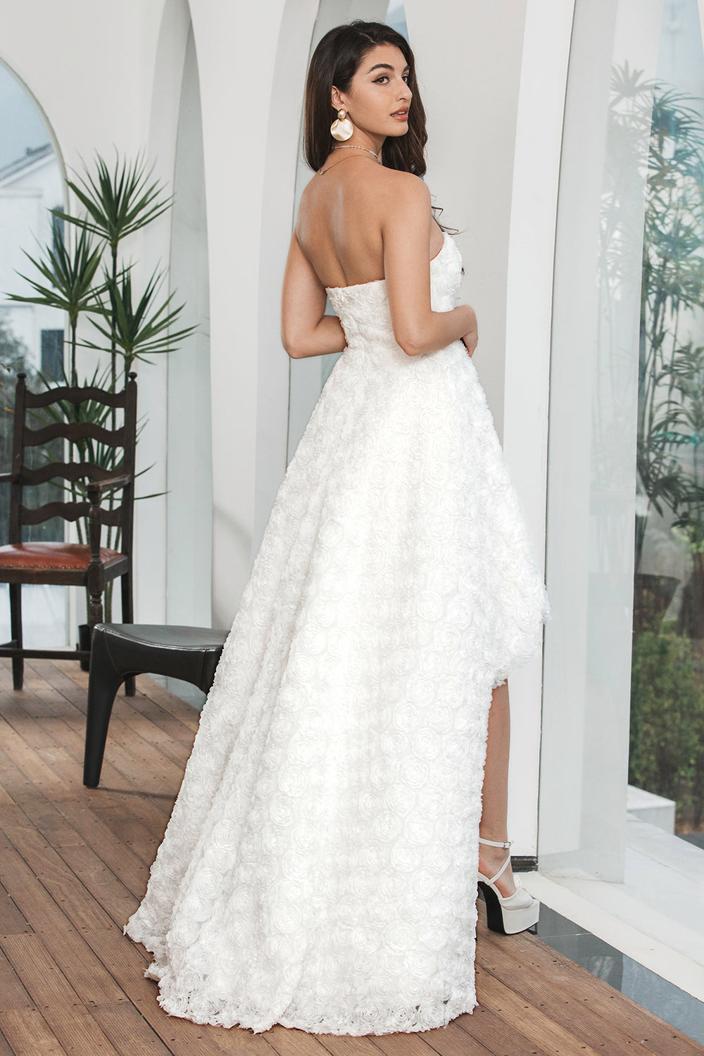 Cute White Sweetheart High Low Flower Midi Graduation Dress