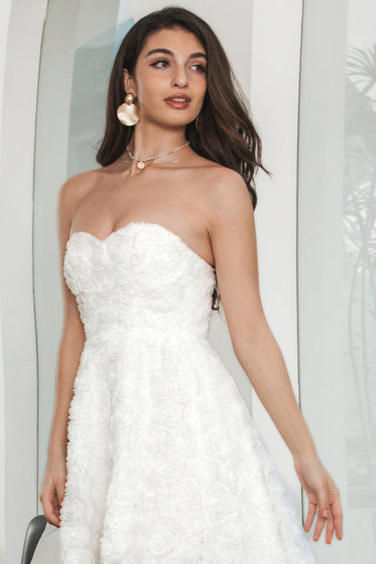 Cute White Sweetheart High Low Flower Midi Graduation Dress