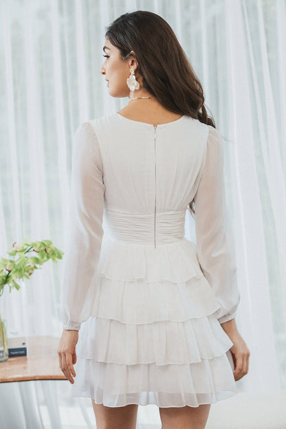 Cute White A-Line Short Tiered Graduation Dress