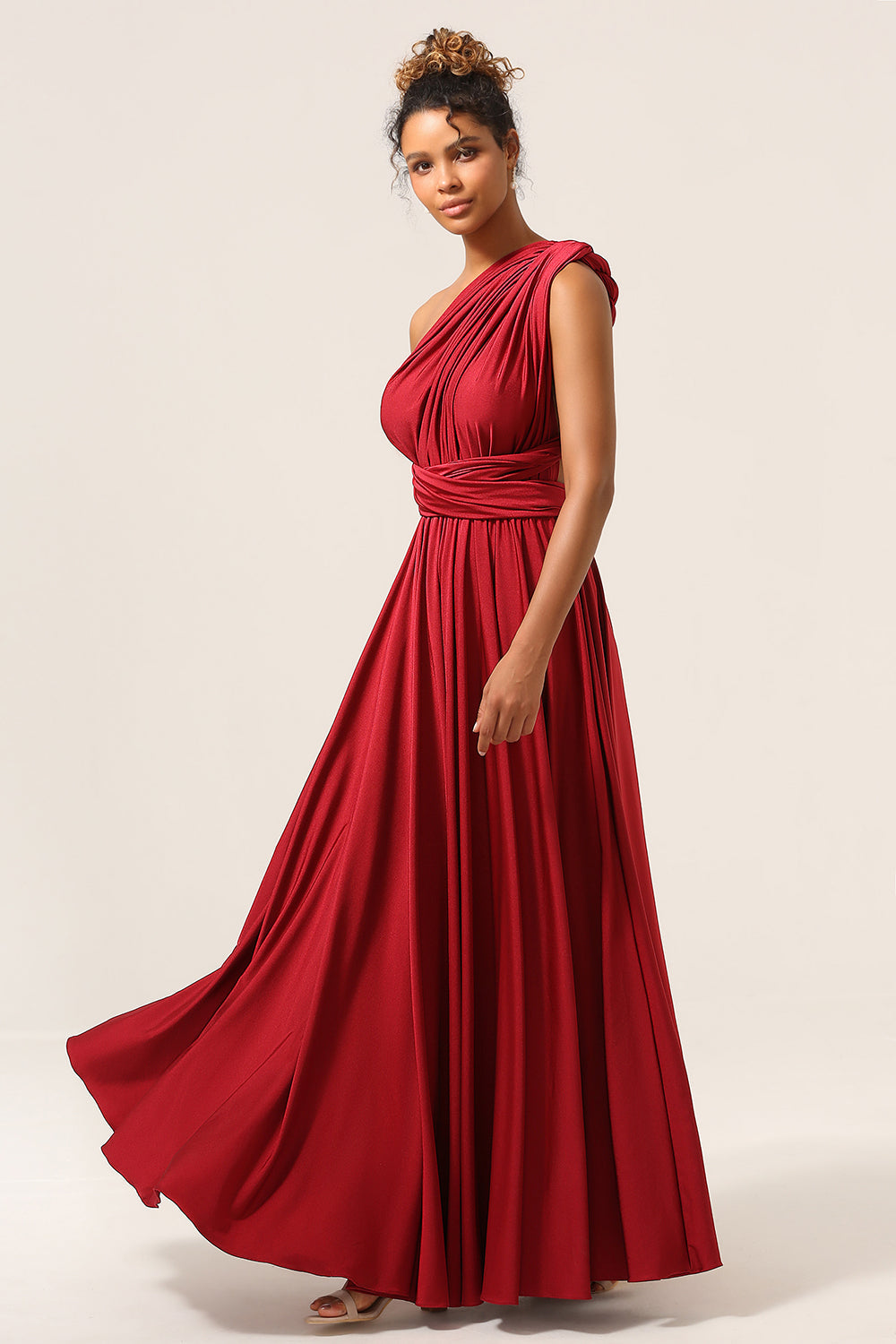 Beauty A-Line Halter Neck Burgundy Long Bridesmaid Dress with Criss Cross Back