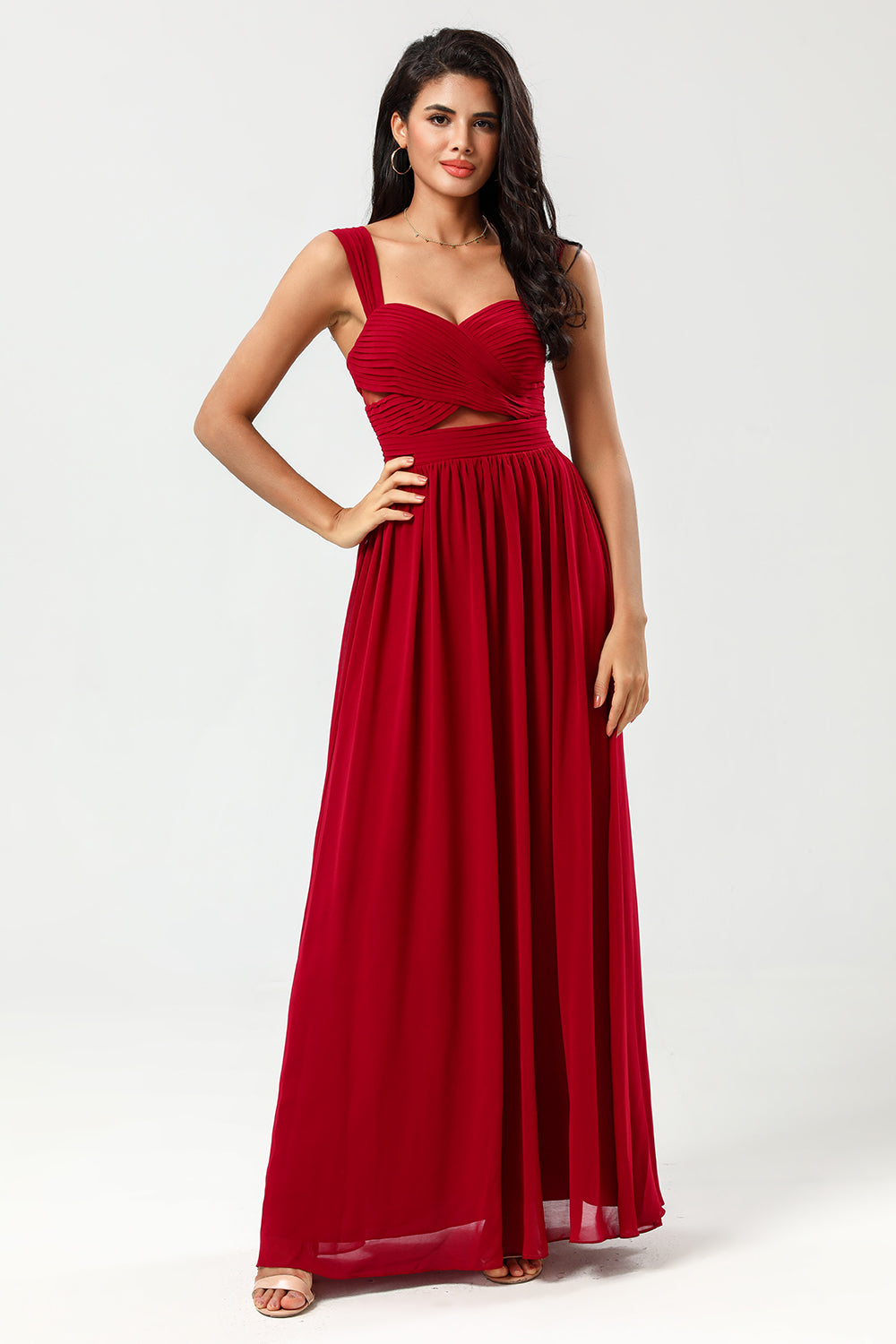 Epitome of Romance A Line Sweetheart Burgundy Long Bridesmaid Dress with Keyhole