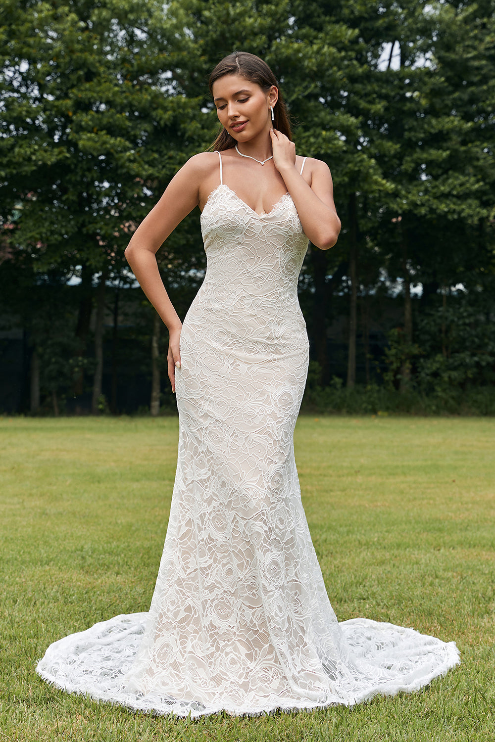 Ivory Mermaid Lace Backless Wedding Dress