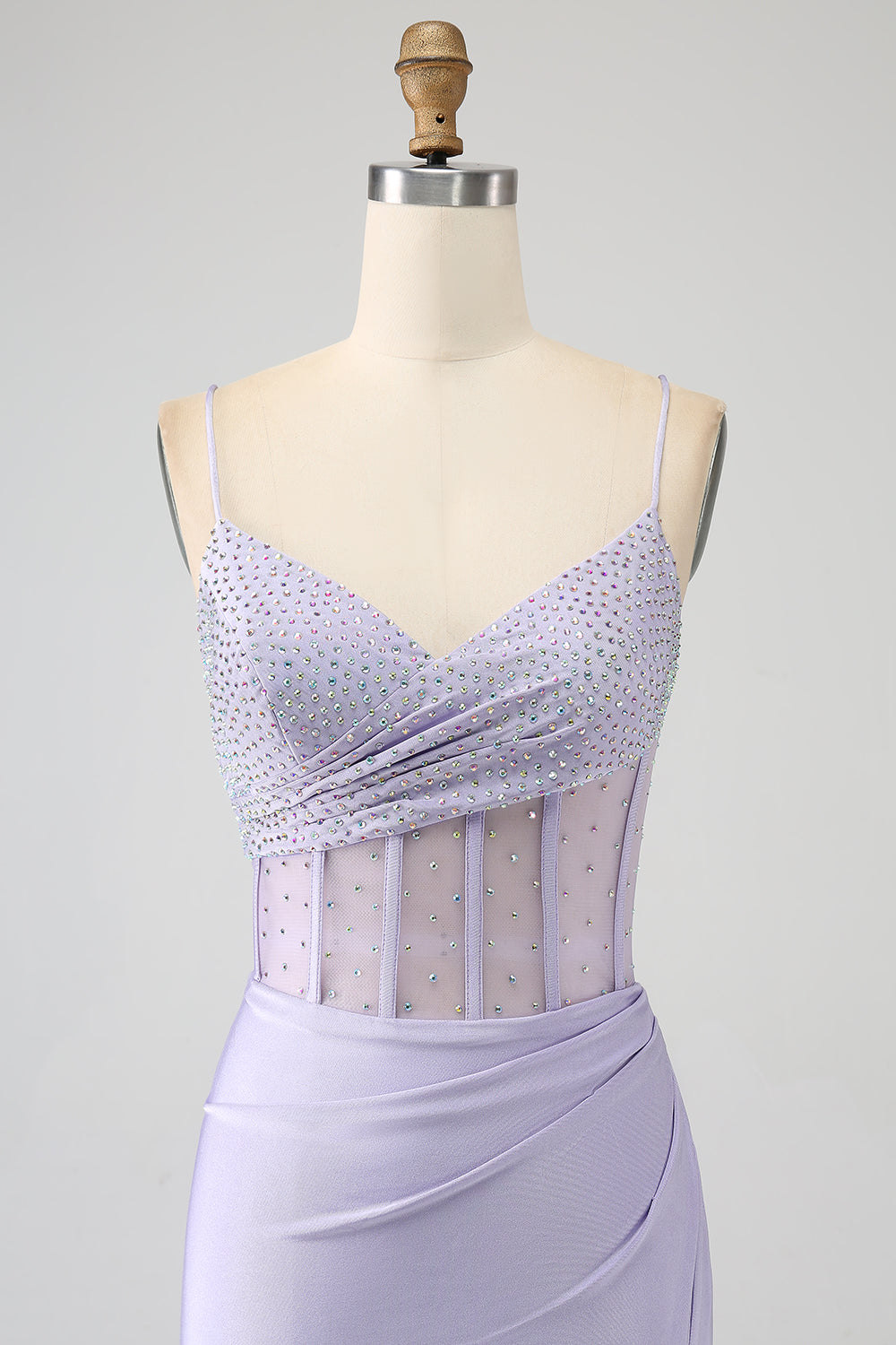 Glitter Lilac Corset Mermaid Long Prom Dress with Slit