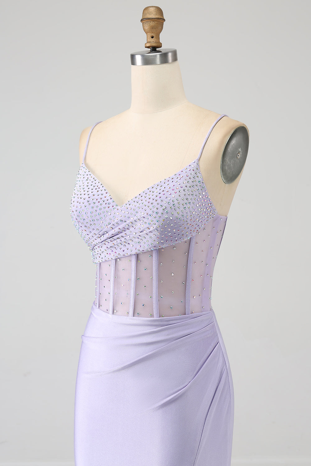 Glitter Lilac Corset Mermaid Long Prom Dress with Slit