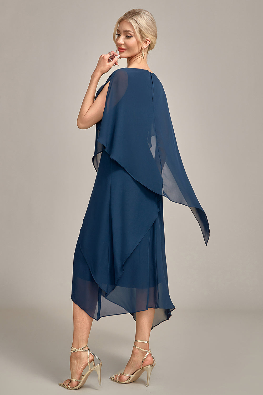 Navy Chiffon A-line Scoop Neck Mother of the Bride Dress