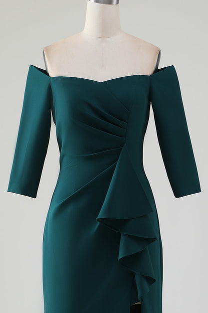 Dark Green Mermaid Off The Shoulder Cascading Ruffle Mother Of The Bride Dress