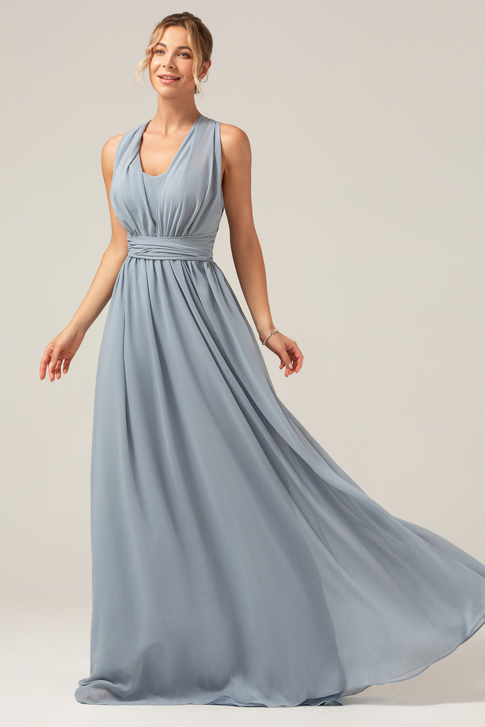 Dusty Blue Convertible Boho Chiffon Long Maternity Bridesmaid Dress