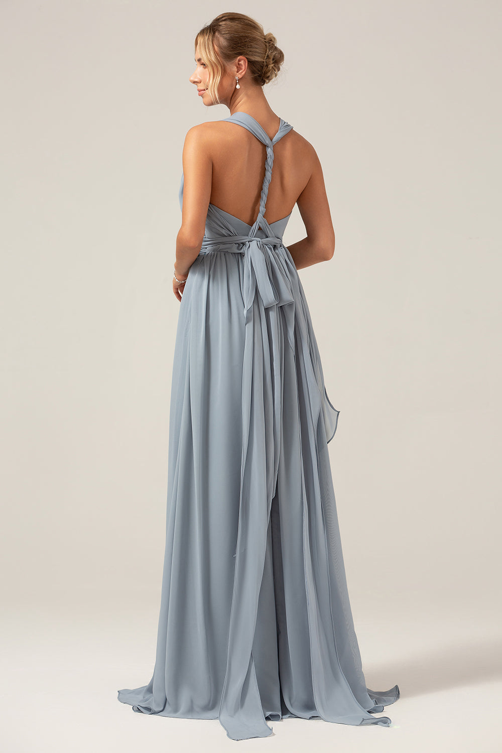 Dusty Blue Convertible Boho Chiffon Long Maternity Bridesmaid Dress