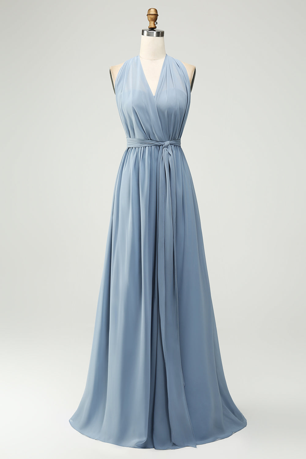 Convertible Chiffon A Line Dusty Blue Long Bridesmaid Dress