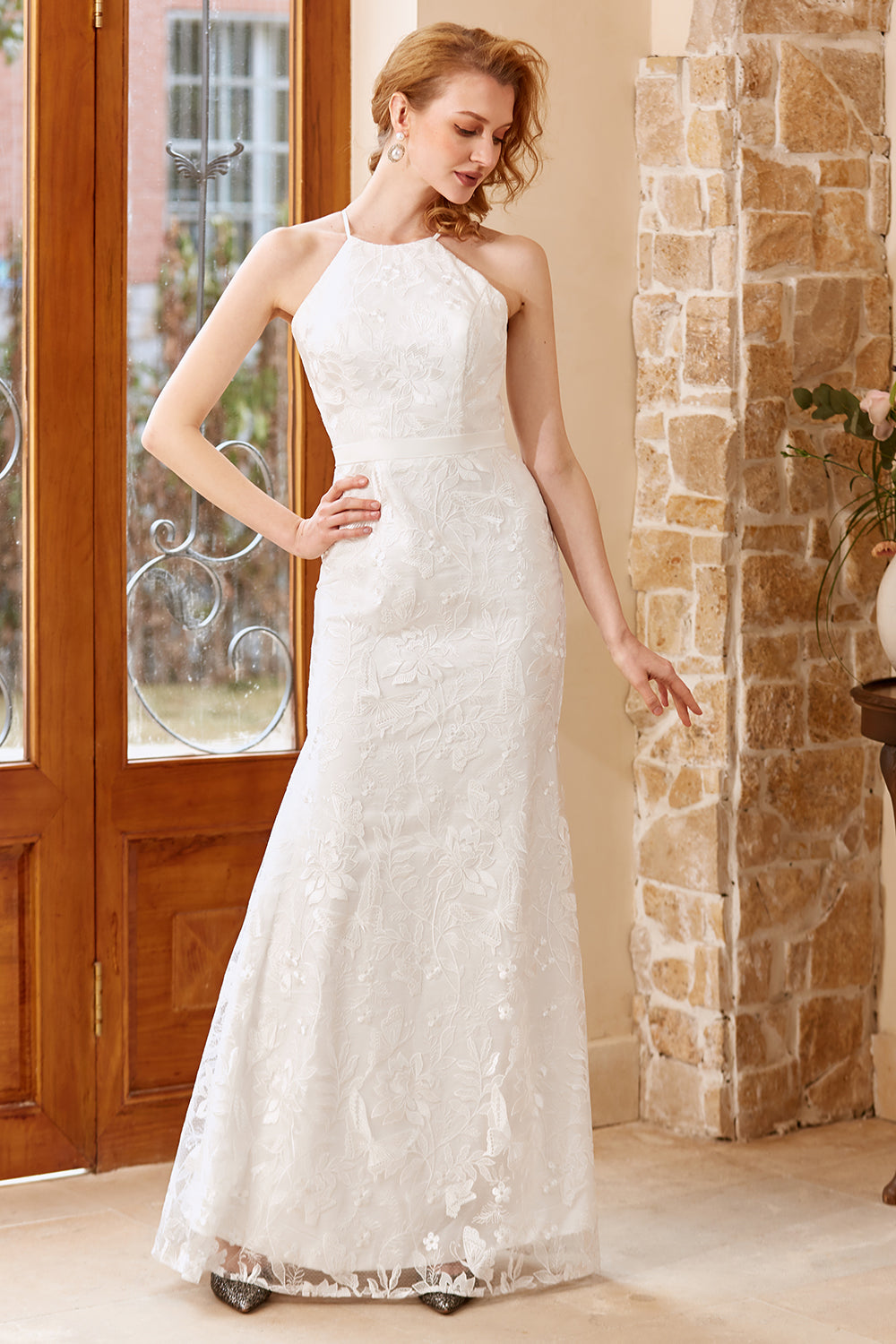 White Mermaid Floor Length Church Wedding Dress