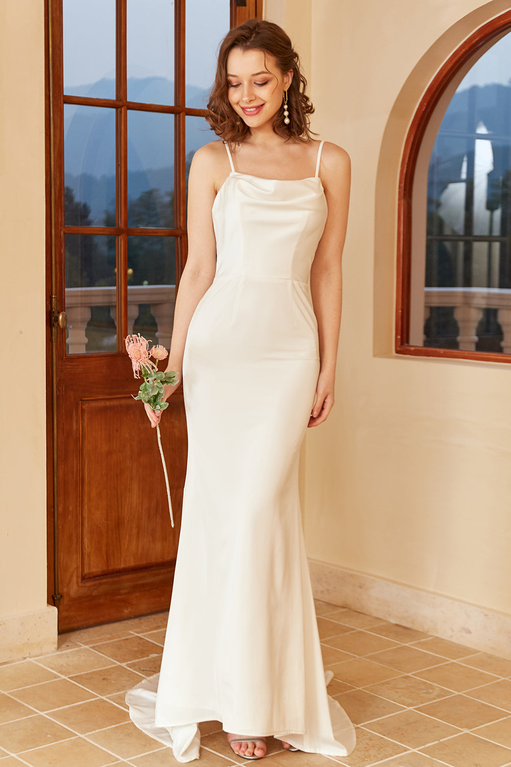 White Spaghetti Straps Simple Wedding Dress