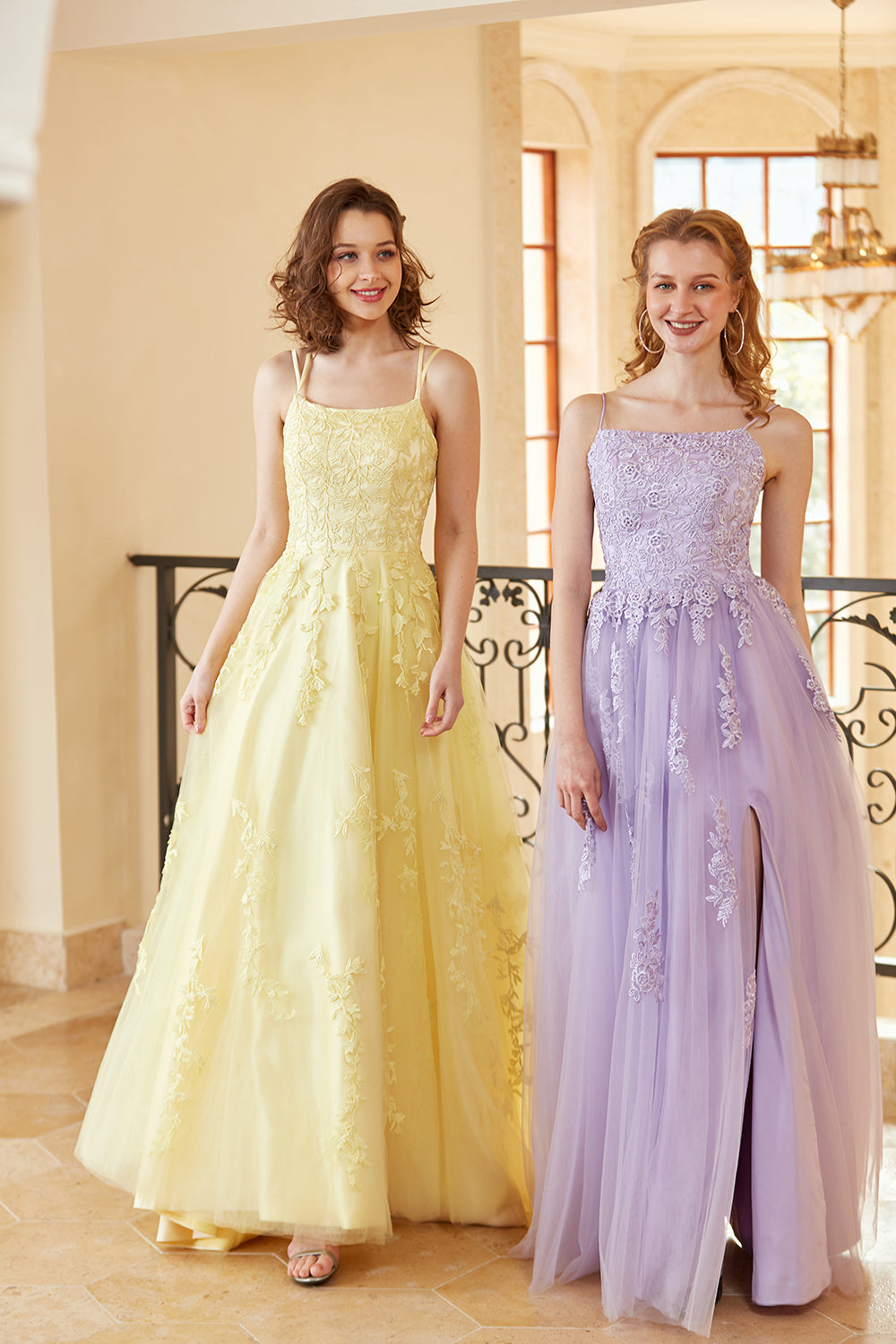 Charming A Line Spaghetti Straps Light Purple Long Prom Dress with Appliques