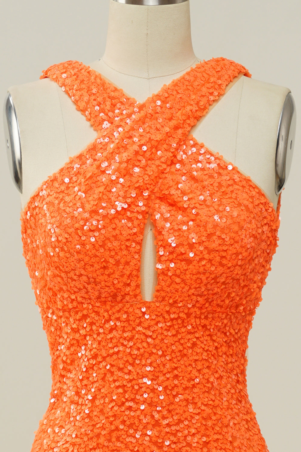 Orange Halter Sequined Backless Mermaid Prom Dress