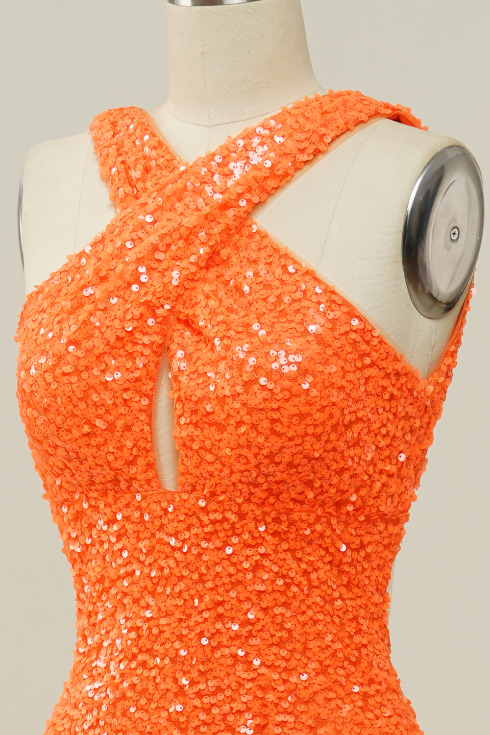 Orange Halter Sequined Backless Mermaid Prom Dress