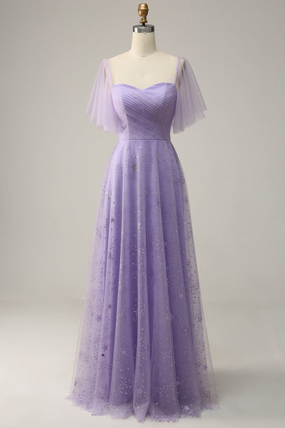 Off Shoulder Lavender Prom Dress with Ruffles