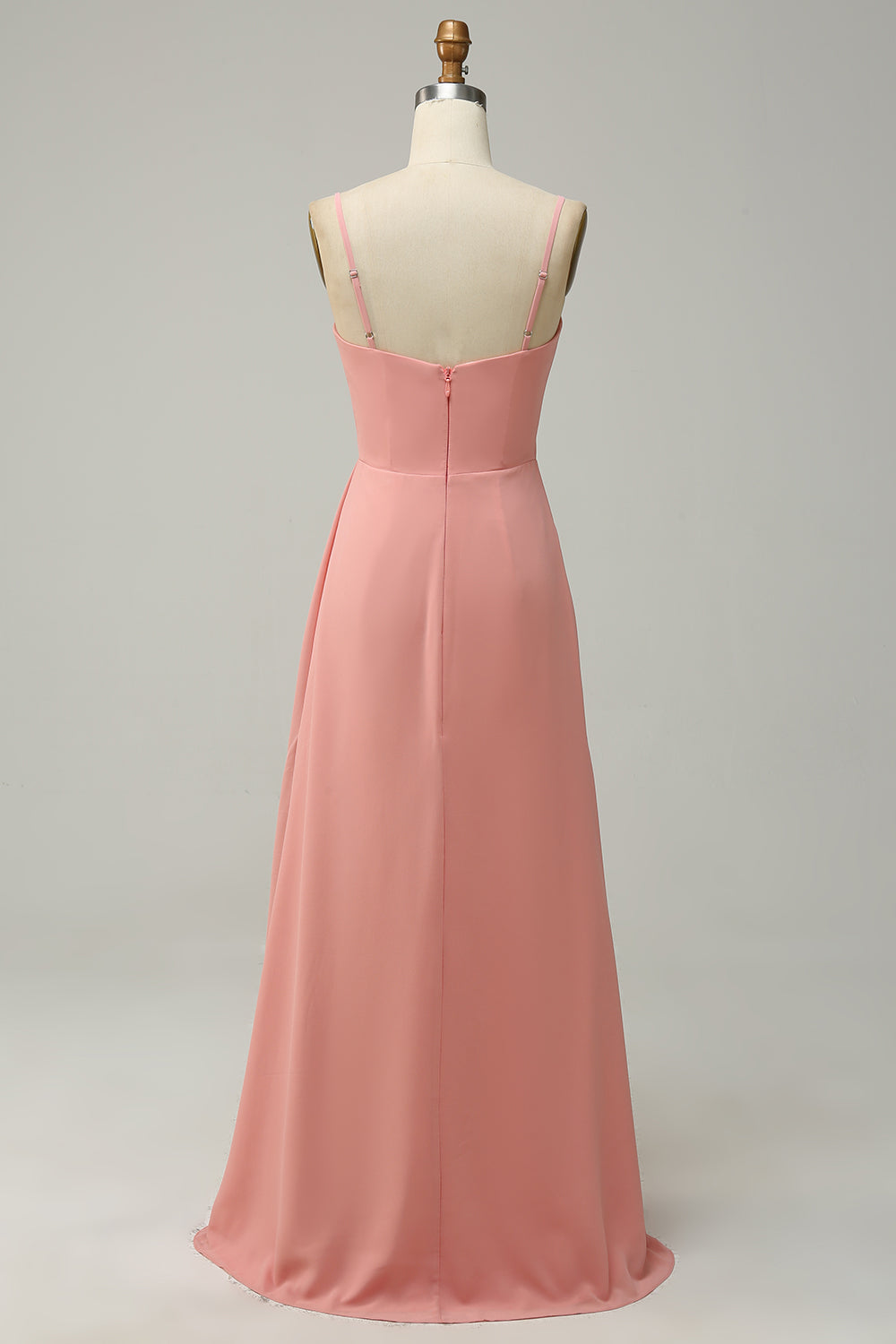 A Line Spaghetti Straps Blush Long Bridesmaid Dress