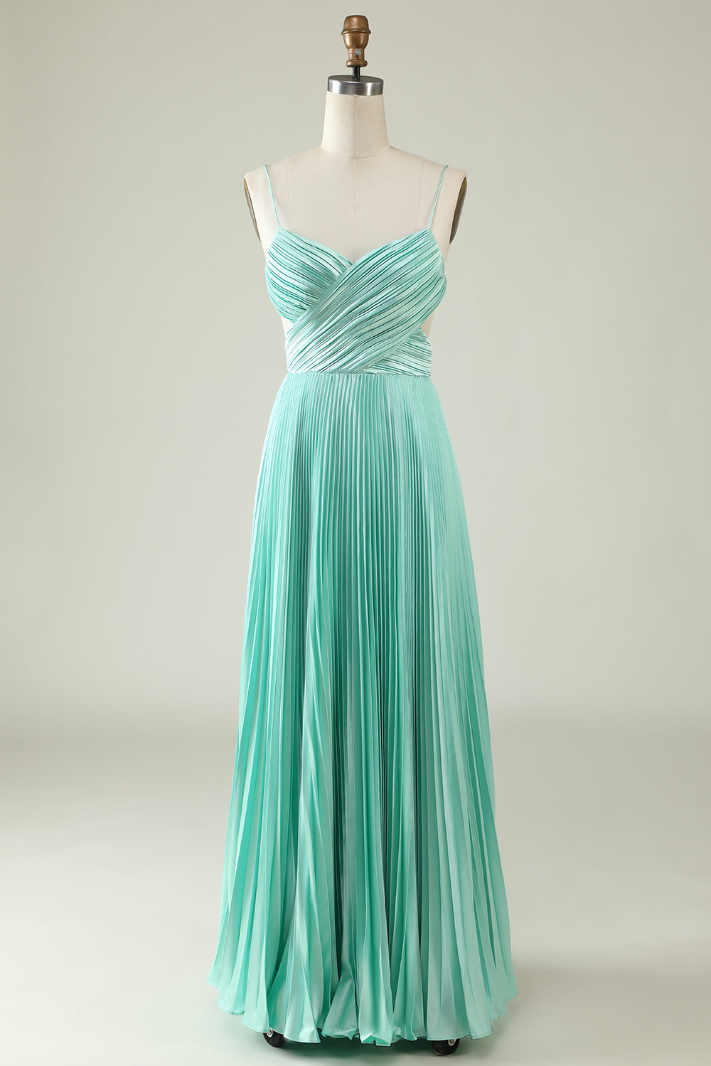 Mint Green Pleated Long Bridesmaid Dress