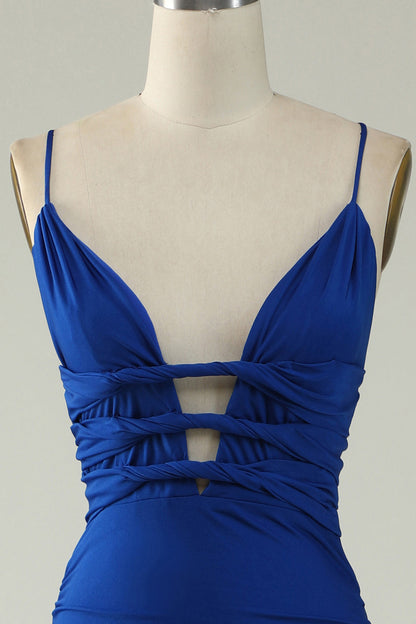 Mermaid Spaghetti Straps Royal Blue Plus Size Prom Dress with Criss Cross Back