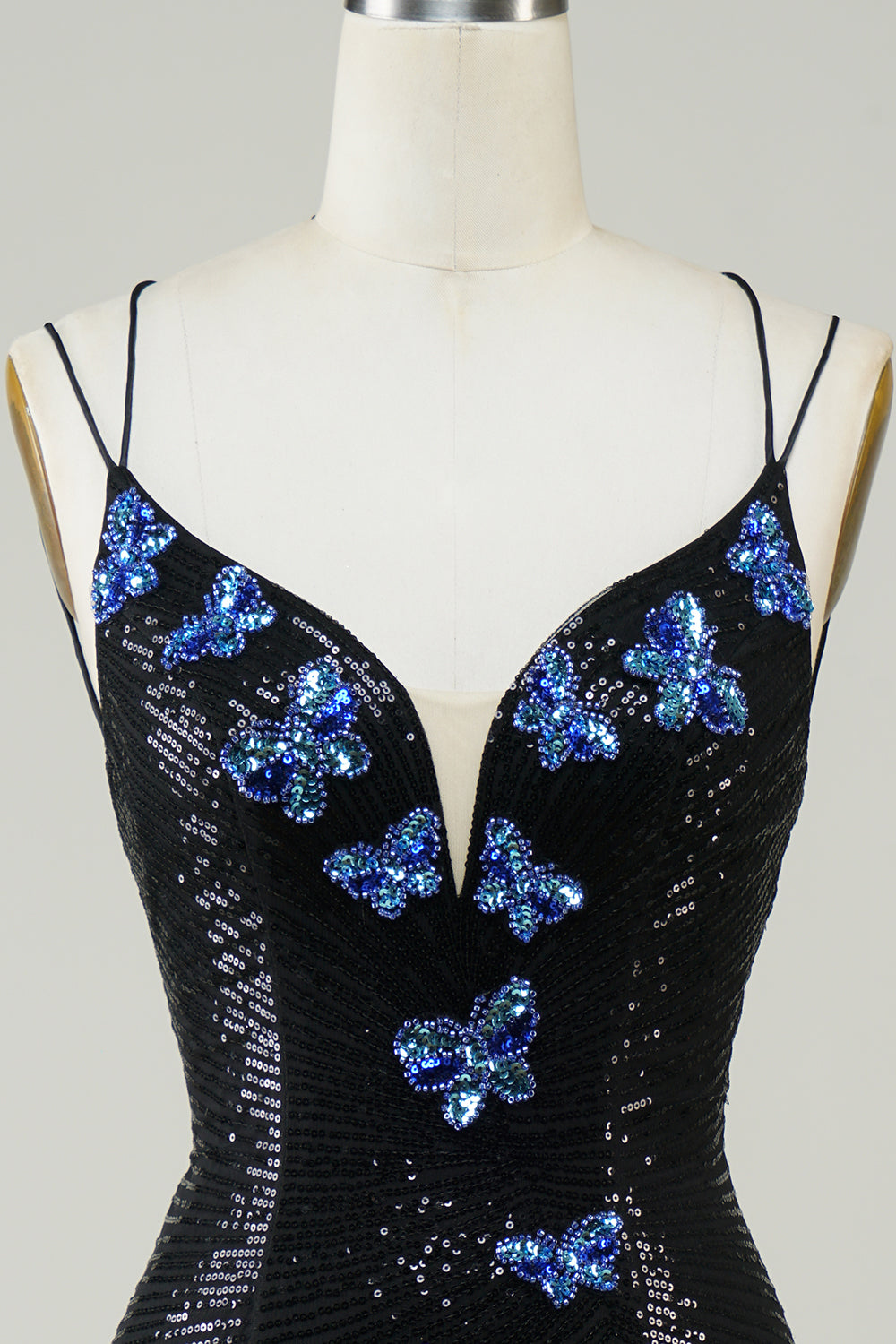 Black Glitter Tight Homecoming Dress with Sequins Butterflies