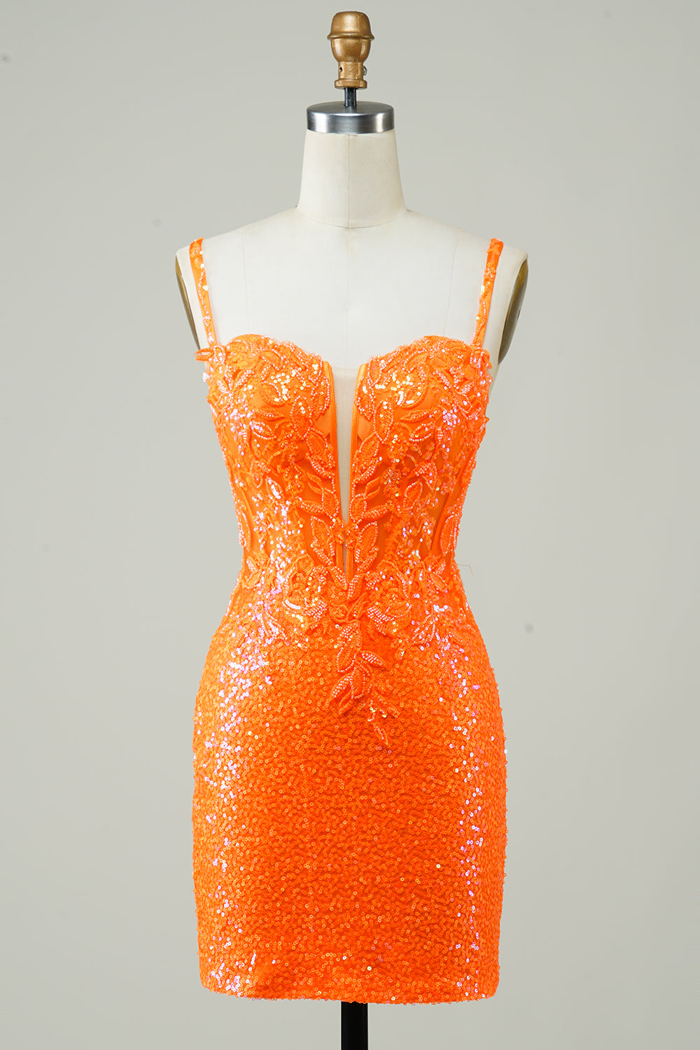 Glitter Orange Tight Homecoming Dress with Beaded juxrui Glitter Orange Tight Homecoming Dress with Beaded juxrui