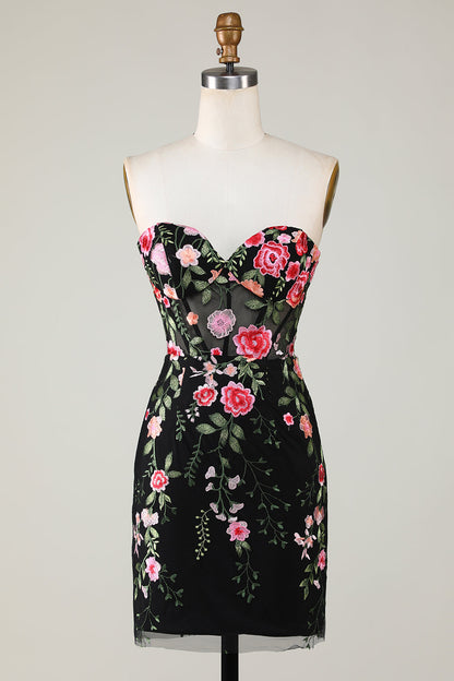 Sweetheart Green Backless Embroidery Tight Homecoming Dress