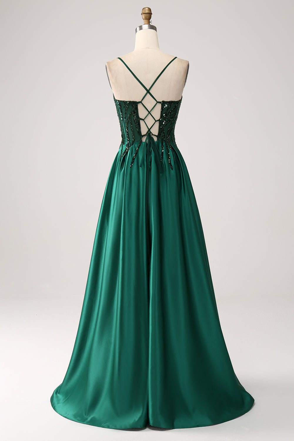 Dark Green A-Line Spaghetti Straps Long Prom Dress